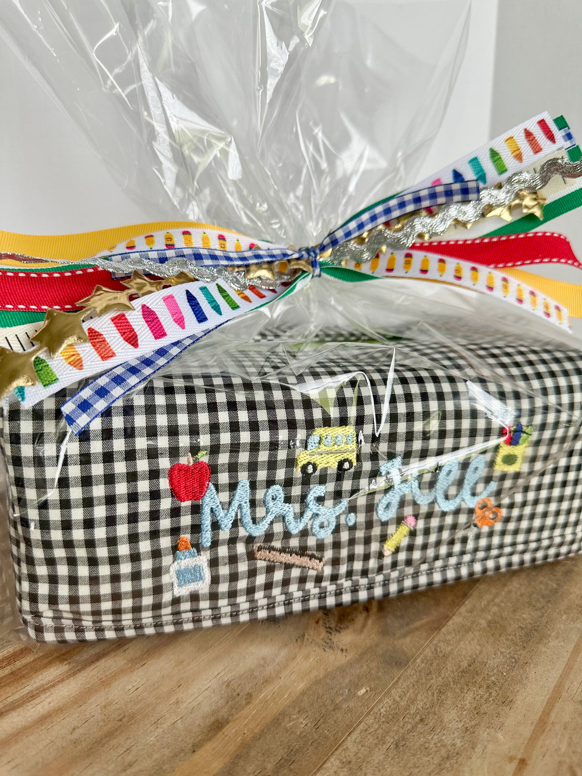 Embroidered Teacher Tissue Box Cover