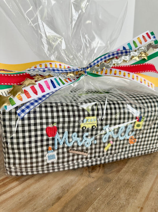 Embroidered Teacher Tissue Box Cover