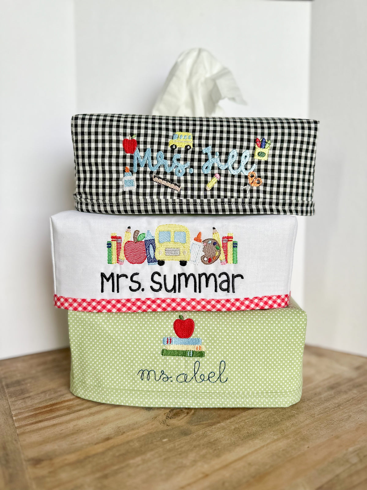 Embroidered Teacher Tissue Box Cover