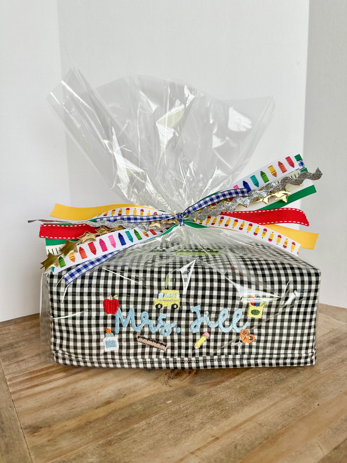 Embroidered Teacher Tissue Box Cover